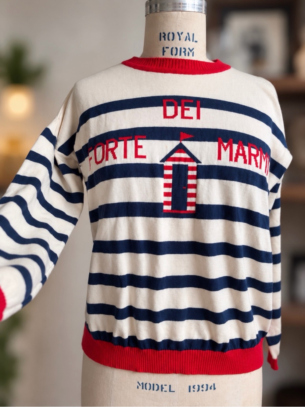 Italian Graphic Sweater Cotton Nautical Beach Le Righe di Forte dei Marmi M